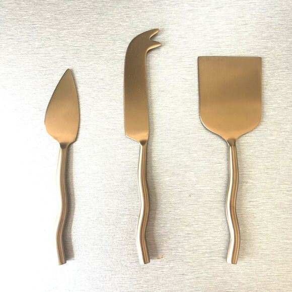 ASOKE LIVING Louzon Wave Cheese Knife Set Of 3 Bronze Color Gift NEW IN BOX - Picture 4 of 8